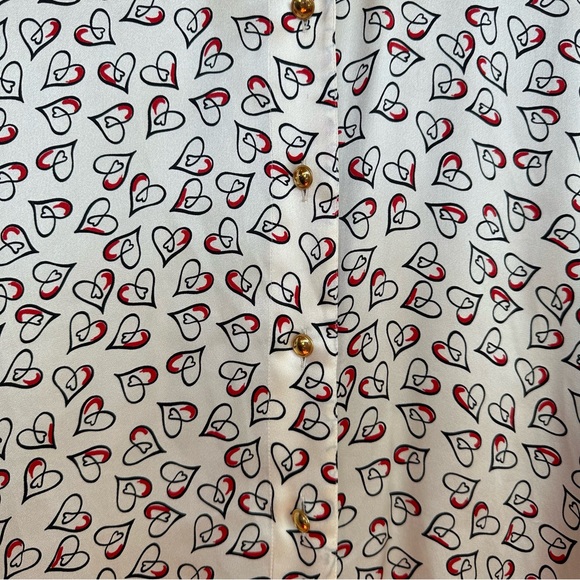 Escada Long Sleeve Heart Patterned Silk Blouse - Picture 2 of 11